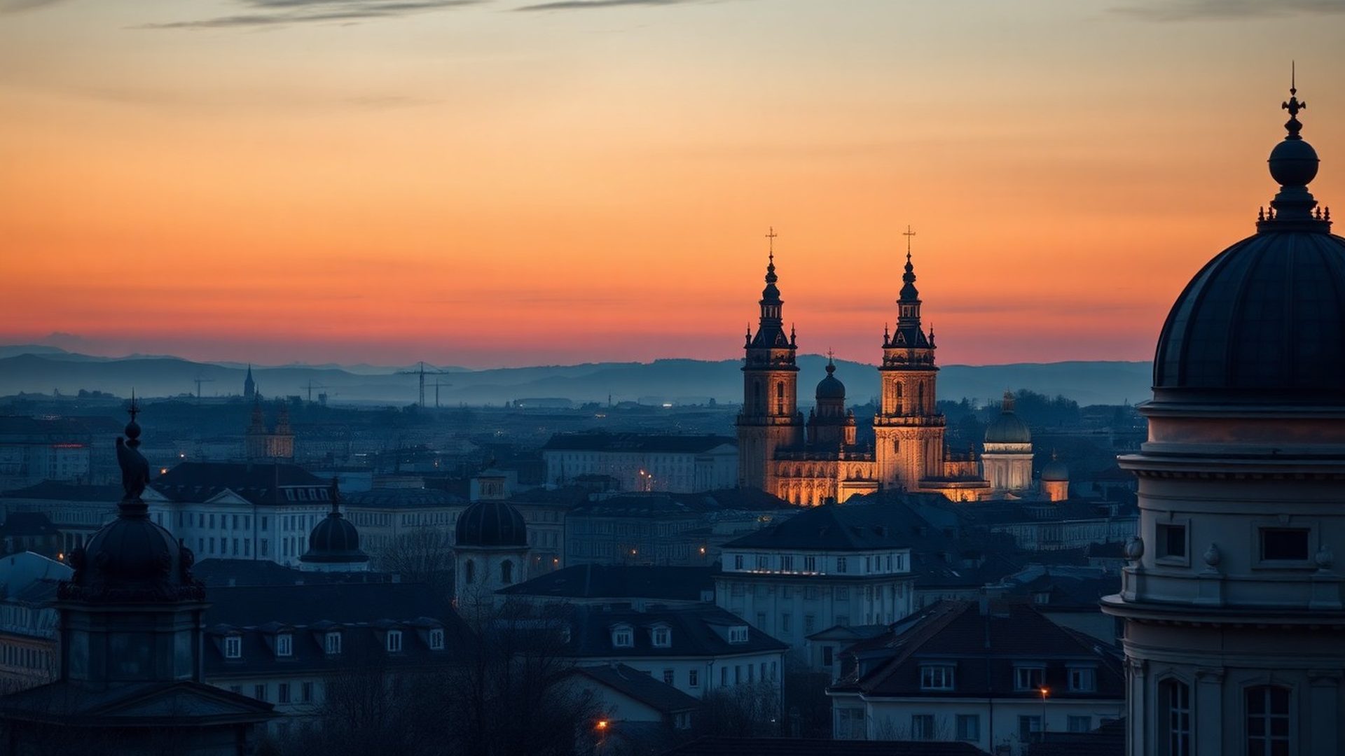 Bratislavská panoráma pri súmraku v tlmených slate tónoch